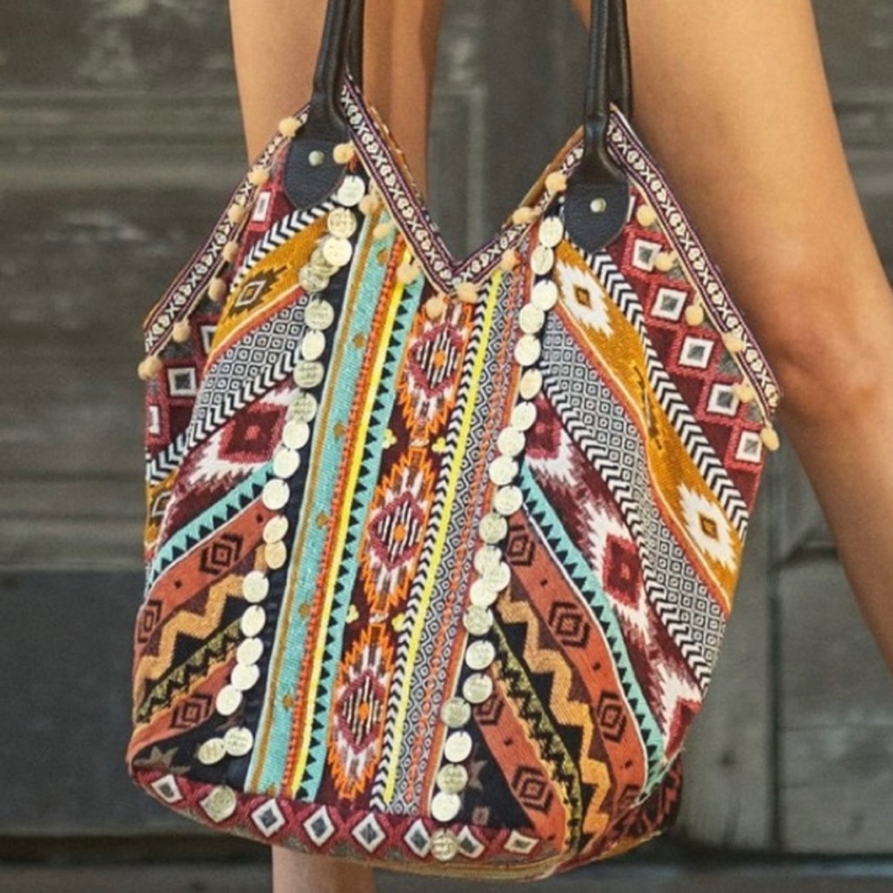 🛍️ NWT Macchia di Ruggine Boho Patchwork Calico Tote 🛍️  MSRP $98 - Picture 5 of 12